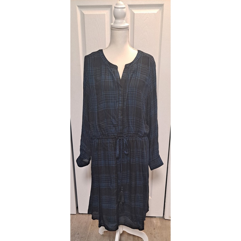 NWT Lane Bryant Size 20 Blue/Black Checkered Dress‎ Lined 3/4 Sleeve